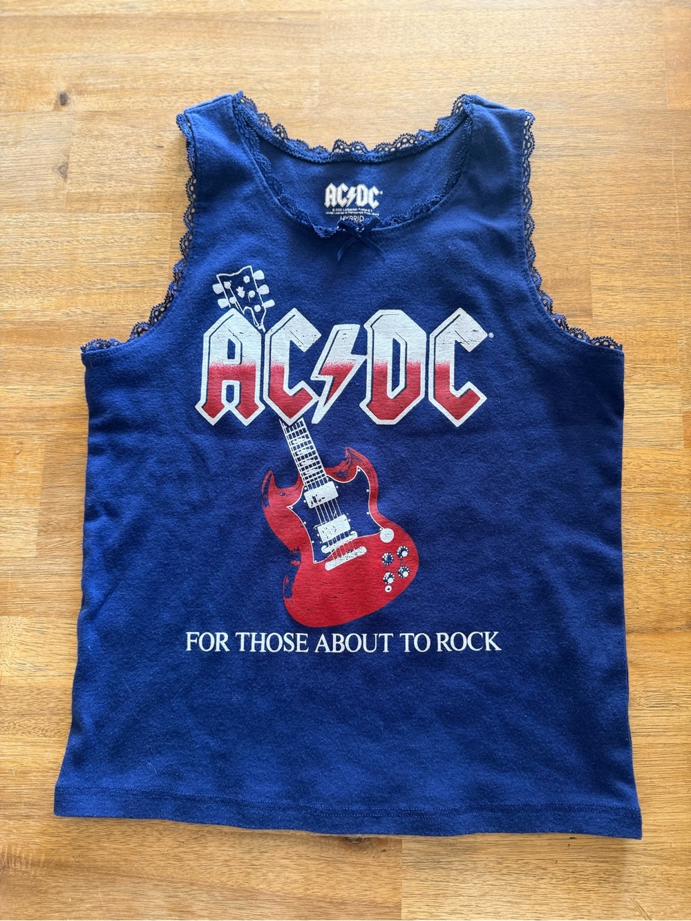 AC/DC Navy Blue Girls Graphic Tank with Red Guitar Print For Those About To Rock